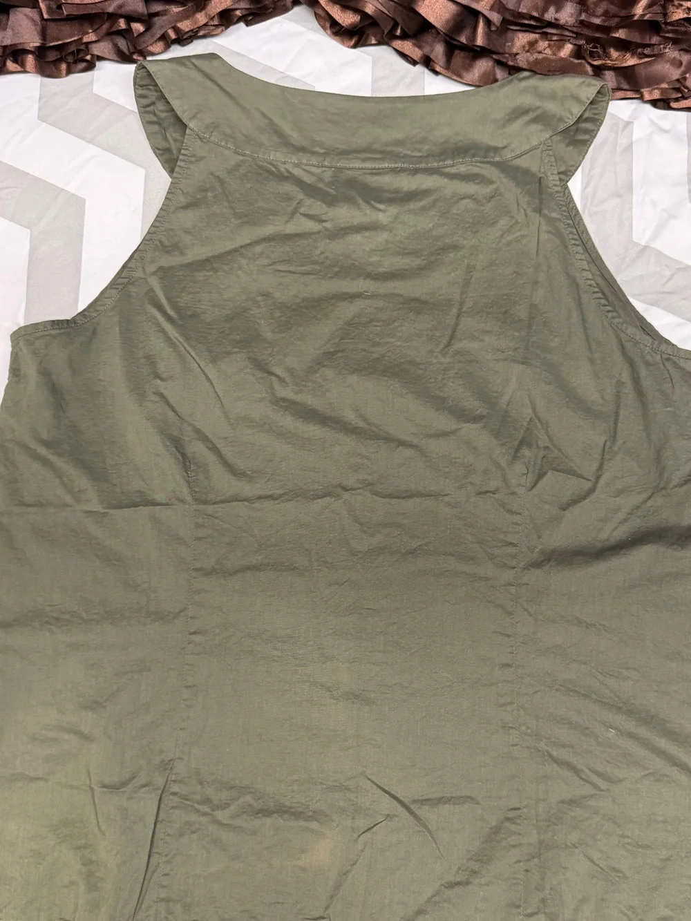 Lane Bryant Olive Green Embroidered Notch-Neck Sleeveless Tunic